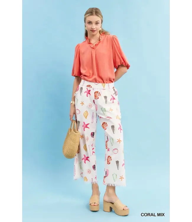 Noella Coral Seashell & Starfish Wide Leg Pants