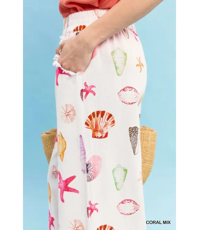 Noella Coral Seashell & Starfish Wide Leg Pants