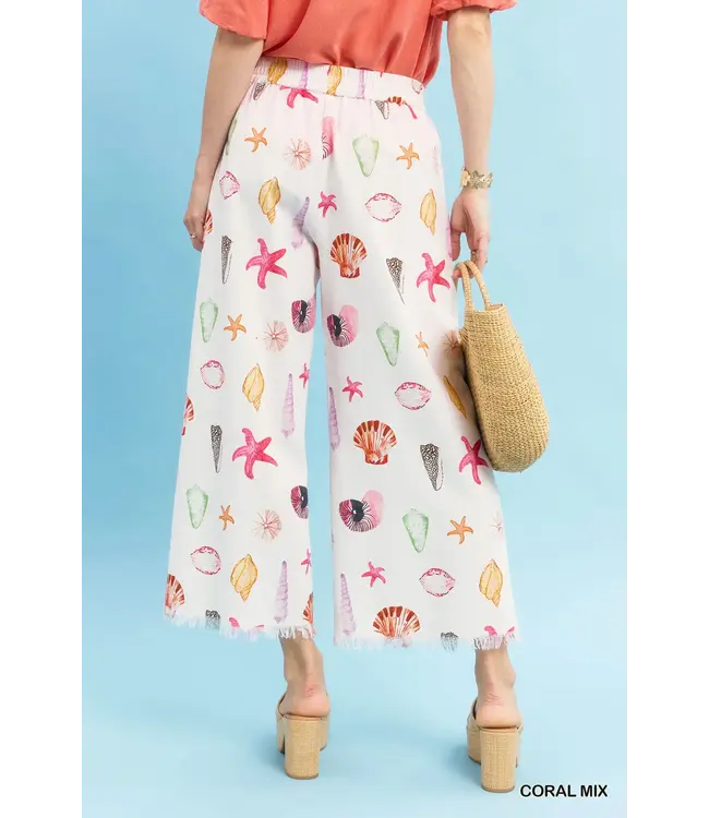 Noella Coral Seashell & Starfish Wide Leg Pants