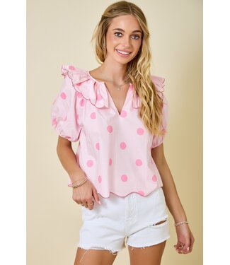 Day+Moon Sally Pink Polka Dot Top