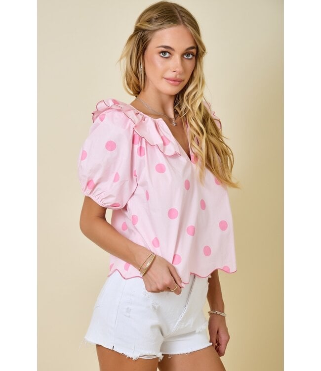 Sally Pink Polka Dot Top