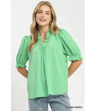 Marty Island Green Gingham Top