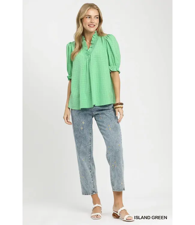 Marty Island Green Gingham Top