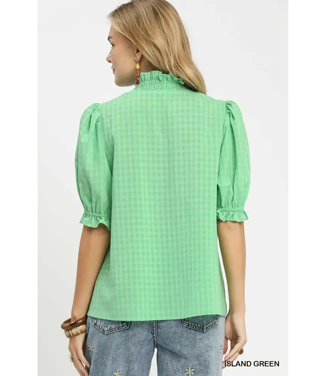 Marty Island Green Gingham Top