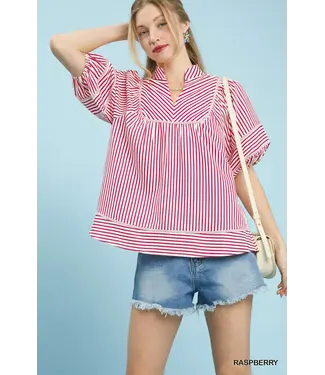Jonie Raspberry Striped Babydoll Top
