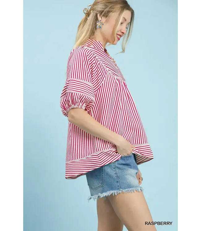 Jonie Raspberry Striped Babydoll Top