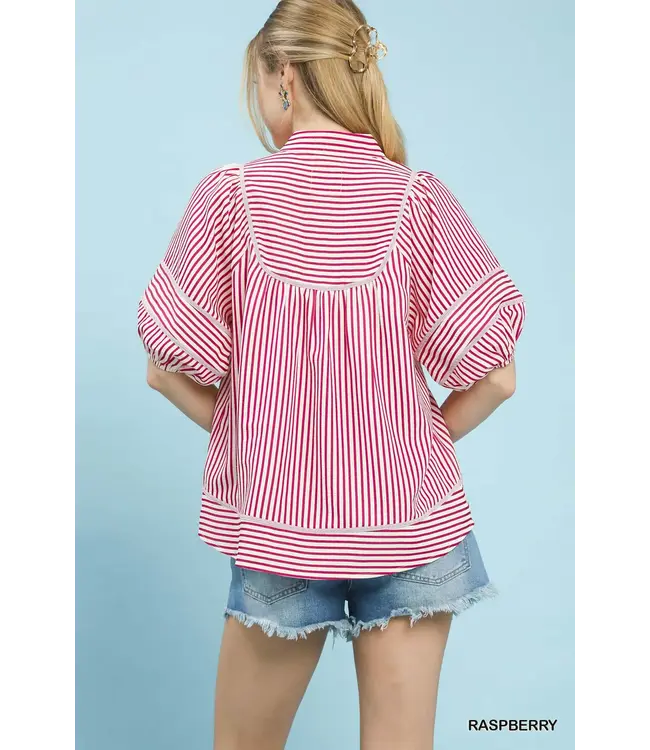 Jonie Raspberry Striped Babydoll Top
