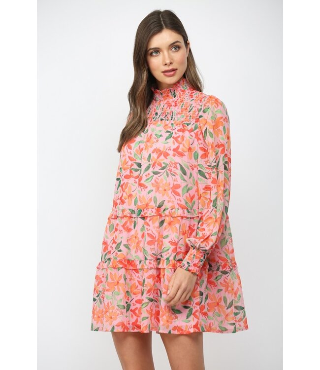 Chaney Pink Floral Chiffon Dress