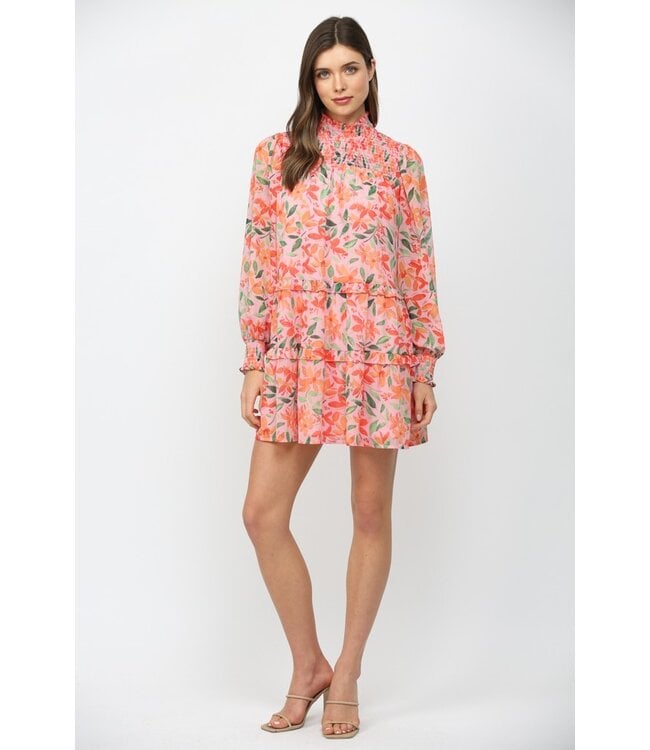 Chaney Pink Floral Chiffon Dress