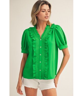 Jodifl Cheryl Kelly Green Crinkled Top