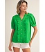 Cheryl Kelly Green Crinkled Top