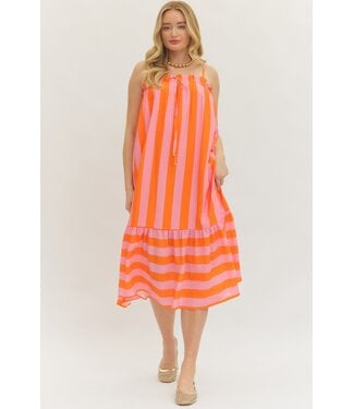 Entro Amy Orange Striped Midi Dress