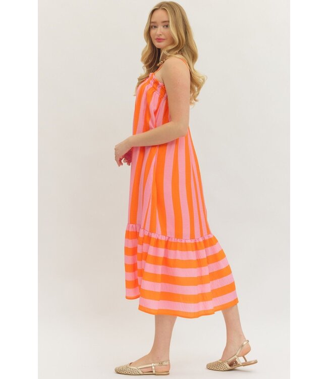 Amy Orange Striped Midi Dress