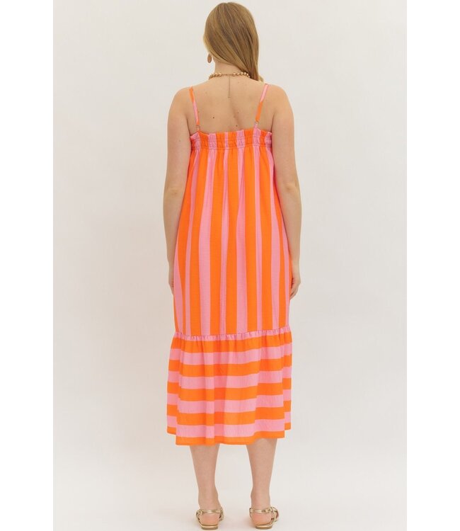 Amy Orange Striped Midi Dress