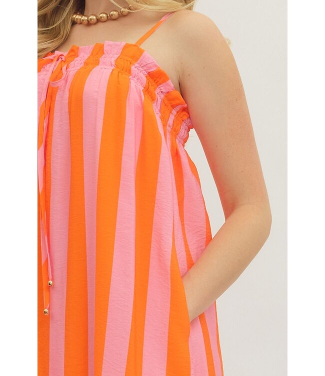 Amy Orange Striped Midi Dress