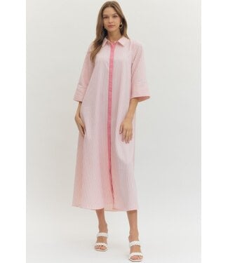 Entro Polly Pink Striped Midi Dress