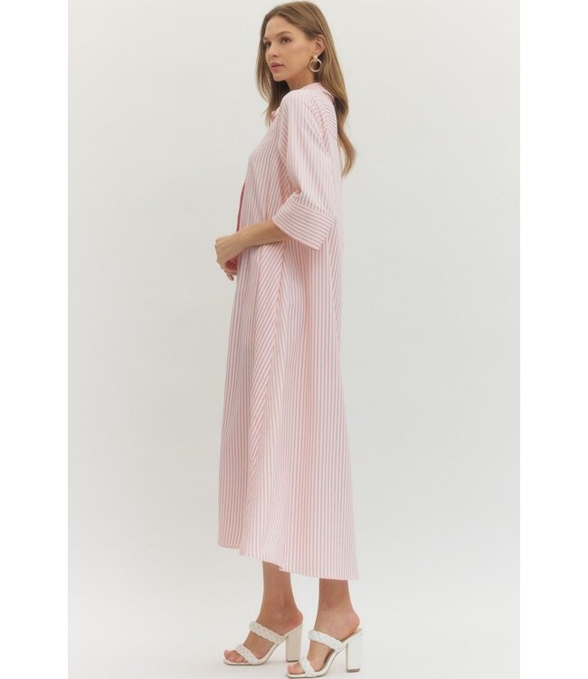 Polly Pink Striped Midi Dress