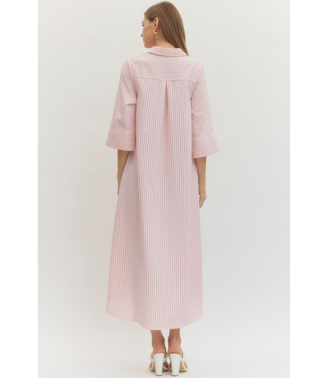 Polly Pink Striped Midi Dress