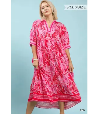 Ruby Red Leafy Midi Dress