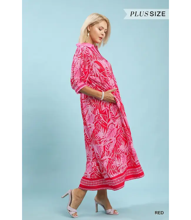 Ruby Red Leafy Midi Dress