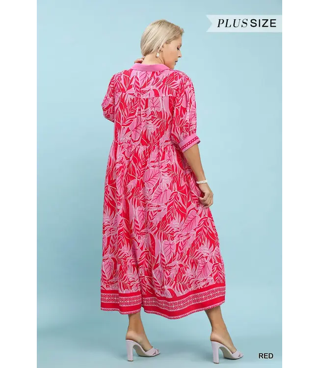 Ruby Red Leafy Midi Dress