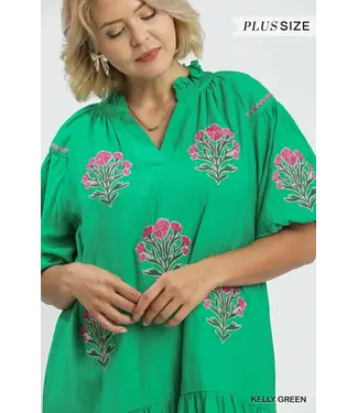 Kenlie Kelly Green Floral Embroidered Dress