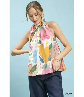 Claire Cream Floral Halter Boho Top