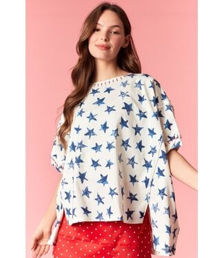 Peach Love California Debbie Navy Star Stitch Dolman Top