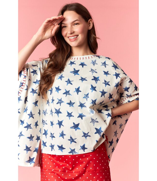 Debbie Navy Star Stitch Dolman Top