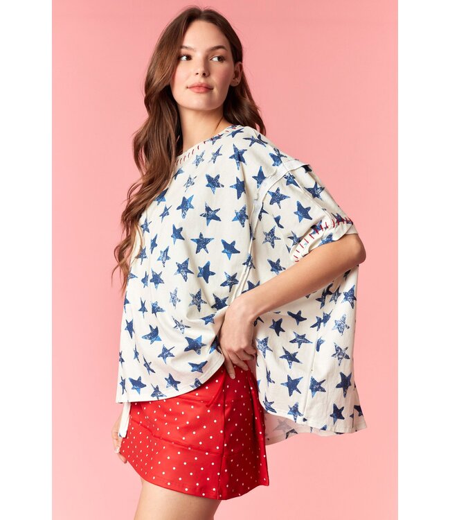 Debbie Navy Star Stitch Dolman Top