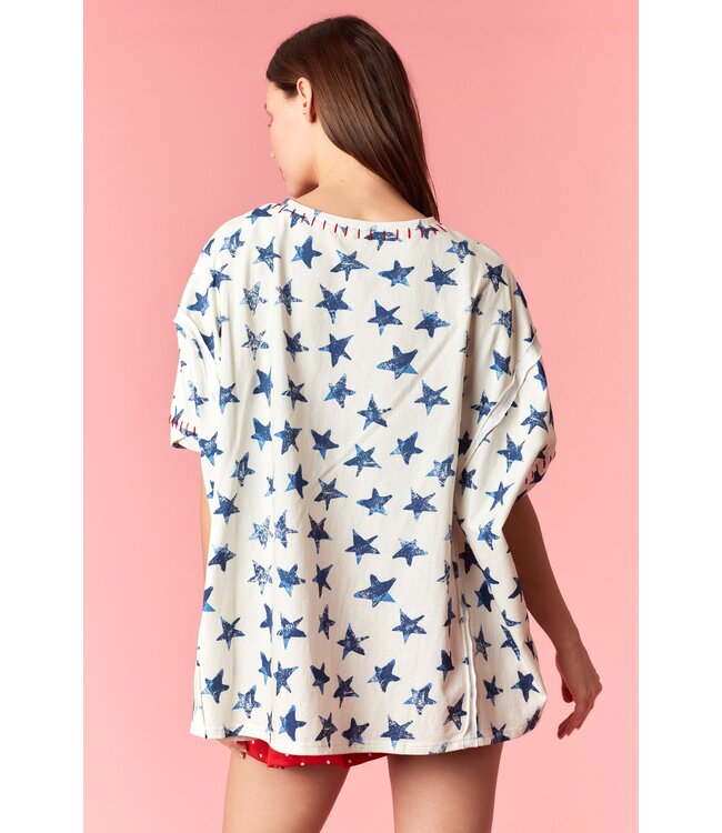 Debbie Navy Star Stitch Dolman Top