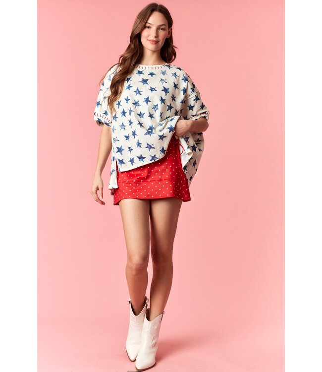 Debbie Navy Star Stitch Dolman Top