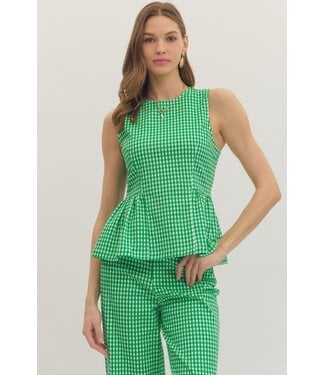 Entro Willow Green Gingham Peplum Top