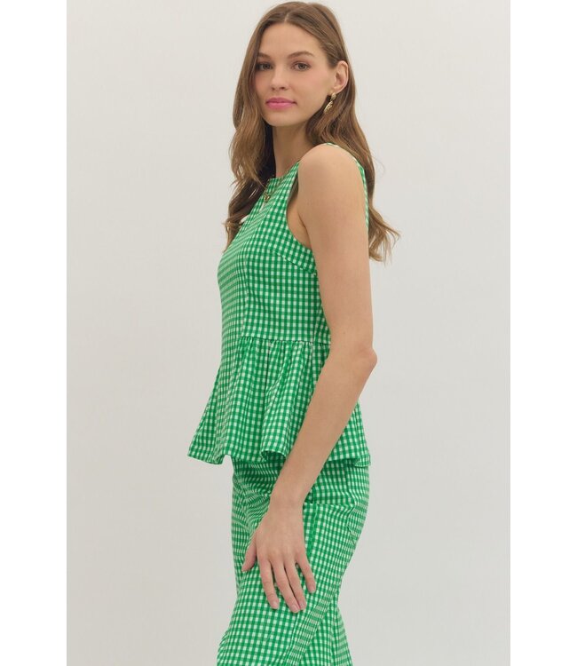 Willow Green Gingham Peplum Top