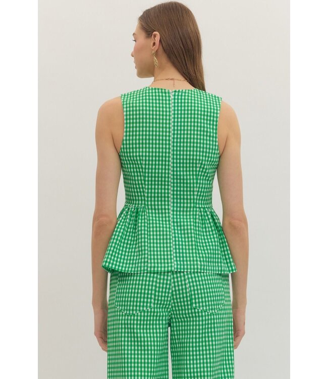Willow Green Gingham Peplum Top