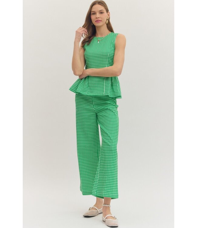 Willow Green Gingham Peplum Top
