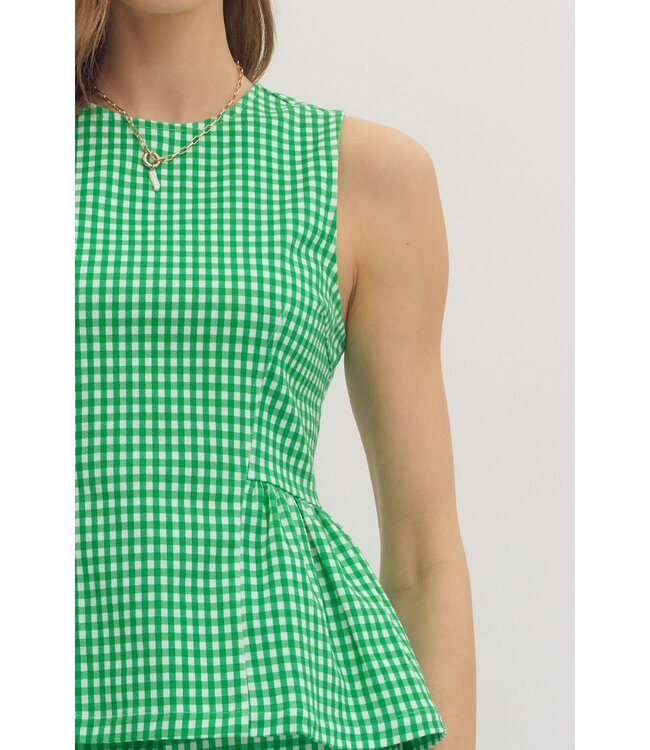 Willow Green Gingham Peplum Top