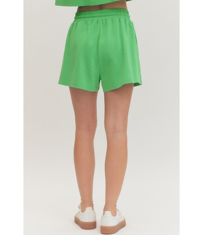 Isla Green Floral Embroidered Shorts