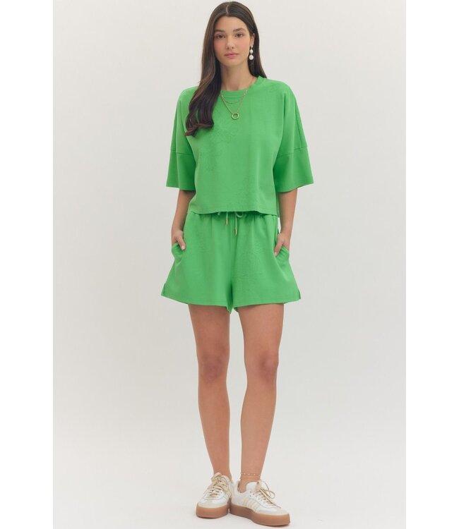 Isla Green Floral Embroidered Shorts