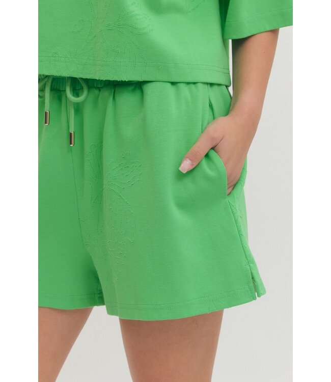 Isla Green Floral Embroidered Shorts