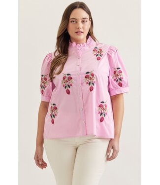 Entro Nicole Baby Pink Floral Embroidered Top