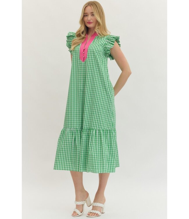 Michelle Green Gingham Midi Dress