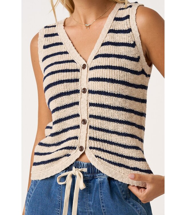 Carly Navy Striped Sweater Vest Top