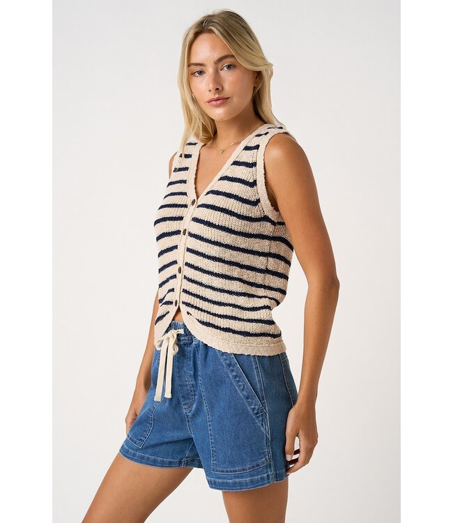Carly Navy Striped Sweater Vest Top