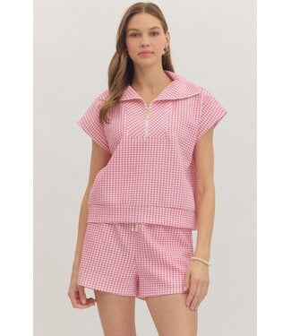 Entro Maeve Pink Gingham Top