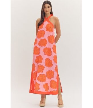 Entro Winnie Pink Shell Halter Maxi Dress
