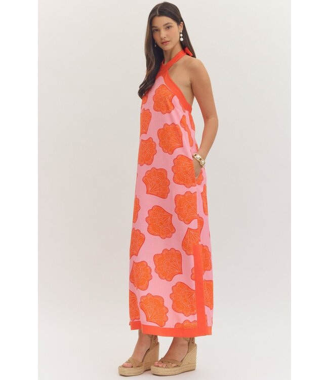 Winnie Pink Shell Halter Maxi Dress