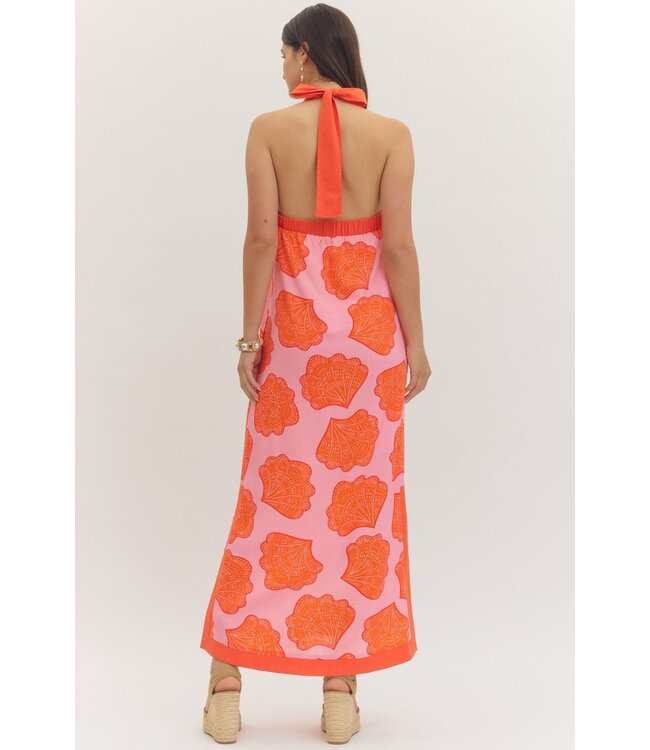 Winnie Pink Shell Halter Maxi Dress