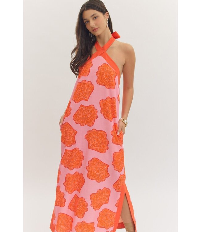 Winnie Pink Shell Halter Maxi Dress