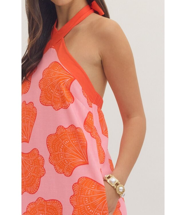Winnie Pink Shell Halter Maxi Dress